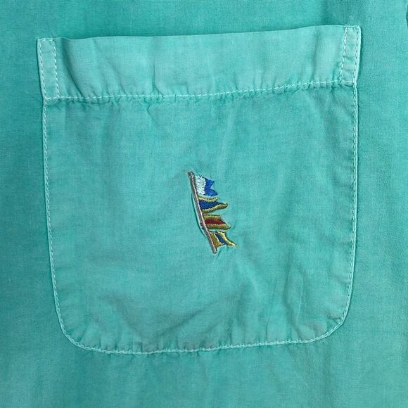 Pussers Aqua Distressed Wash Embroidered Nautical Flags Button Up Shirt XL - Picture 7 of 12